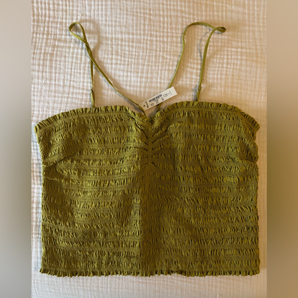 Madewell Lexi Crinkle Smocked Crop Top in Citrus Lime 🍋‍🟩💚